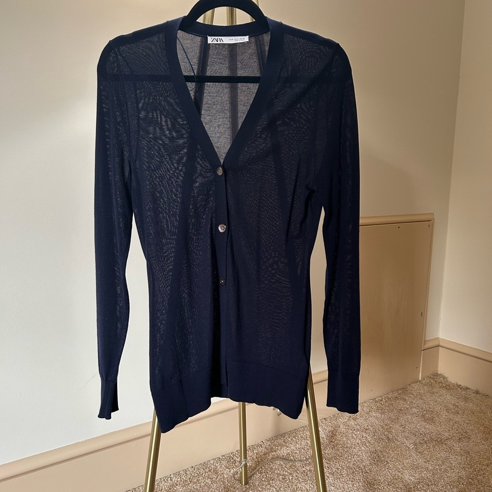 Zara Women BUTTONED KNIT CARDIGAN Navy blue REF 2893/143 in M - Picture 2 of 8